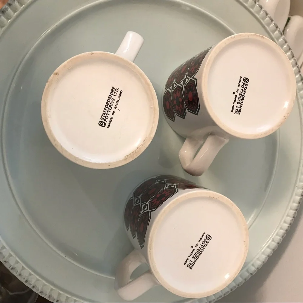Set of 3 Staffordshire Potteries Mid Century Mugs red